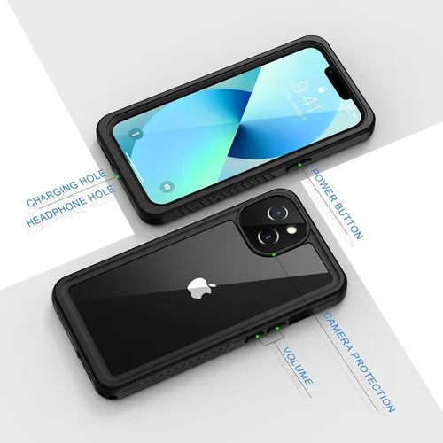 Vista 6 de Lanhiem Funda para iPhone 13 Mini, IP68, impermeable, a prueba de polvo, a prueba de golpes, con protector de pantalla integrado, cuerpo completo