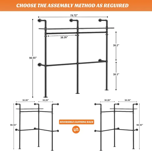 Vista 7 de Aheaplus Perchero Industrial de Tubería, Perchero Reversible de 79.7'' para Colgar Ropa, Percheros Resistentes para Prendas de Vestir Closet Armario