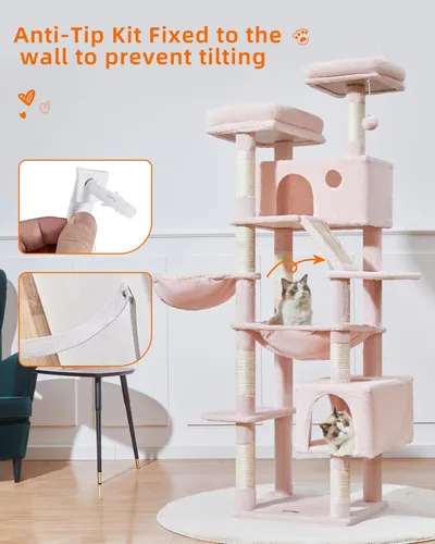 Vista 31 de Taoqimiao Árbol para gatos de 57.5 pulgadas, torre para gatos de interior para adultos, condominio extragrande para gatos, 8 postes rascadores