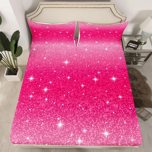 Vista 19 de Erosebridal Juego de sábanas bajeras de color rosa degradado para niñas, tamaño individual, Gittler Galaxy Gittler, color rosa claro, pastel
