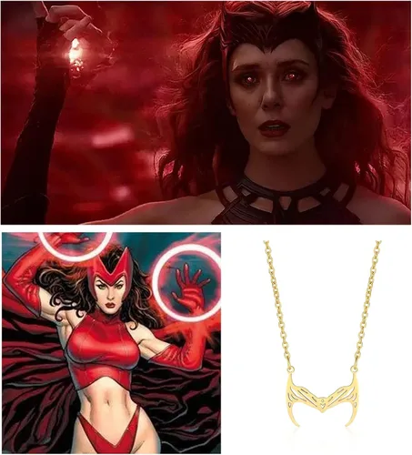 Vista 4 de IDesign Collar de bruja de película escarlata, acero inoxidable, collar de Dr. Strange Wanda Maximoff, regalo para mujer, disfraz de superhéroe