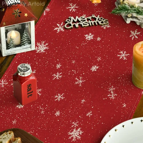 Vista 3 de Artoid Mode Camino de mesa con diseño de muñeco de nieve y pájaros de Navidad, decoración de mesa de comedor para interiores y exteriores