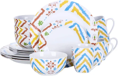Vista 22 de VEWEET Annie - Vajilla de porcelana para 6 personas, 30 piezas, con platos y tazones, incluyendo cena, postre, sopa, tazas y platillos