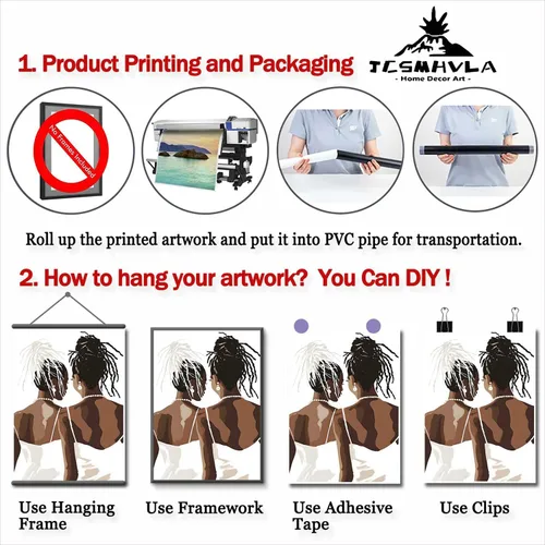 Vista 6 de JCSMHVLA Imágenes de mujeres negras para dormitorio, baño, pinturas minimalistas afroamericanas, arte de pared bohemio para pared de niña negra