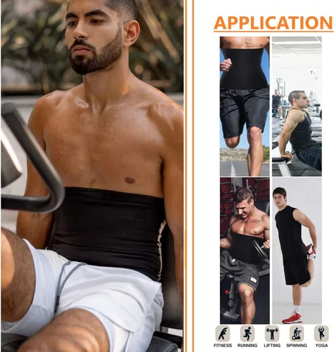 Vista 6 de huiming Faja reductora de cintura para hombre, cinturón de sauna, sin neopreno, cinturón adelgazante de sauna, moldeador de entrenamiento