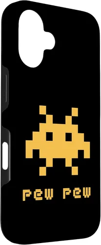 Vista 3 de iPhone 16 Alien Invaders Pew Space 8-bit Retro Video Game Gift Case