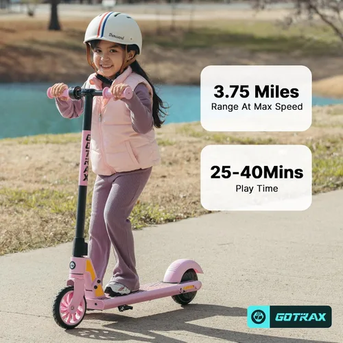 Vista 4 de Gotrax Electric Scooter for Kids 6-12, Max 3.75 Mile & 7.5Mph,Thumb Control Rosa claro