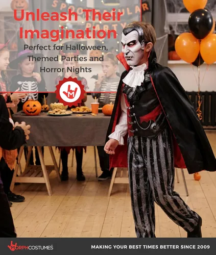 Vista 6 de Morph Evil Count - Disfraz de vampiro para niños, disfraz de vampiro para niños, disfraz de Halloween aterrador para niños Drácula