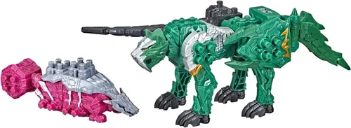 Vista 3 de Power Rangers Dino Fury - Martillo Ankylo rosa y garra de tigre verde, juguetes Zord para niños de 4 años en adelante Zord Link Sistema