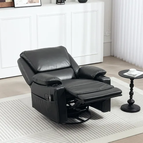 Vista 8 de HOMCOM Silla reclinable giratoria con masaje por vibración y calor, silla ergonómica de gran tamaño con piel sintética, control remoto, reposapiés