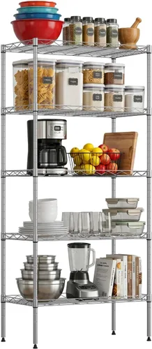 Vista 35 de FDW Estante de metal ajustable de 5 niveles con ruedas, capacidad de 250 libras, fácil montaje, ideal para espacios pequeños Negro