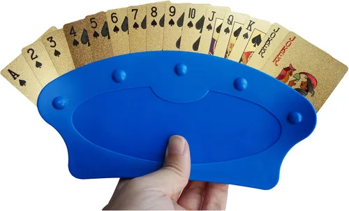 Vista 5 de Portatarjetas para jugar a las cartas, paquete de 2 bandejas para tarjetas de canasta para niños, adultos y personas mayores, juegos de mesa ideales