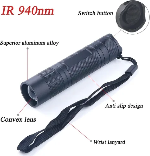 Vista 6 de Linterna iluminadora LED IR Zoomable 940nm linterna infrarroja noche