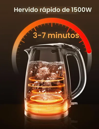 Vista 3 de COMFEE' Hervidor eléctrico, hervidor de agua caliente de 1.7L, hervido rápido de 1500W, hervidor de té eléctrico de vidrio con indicador LED