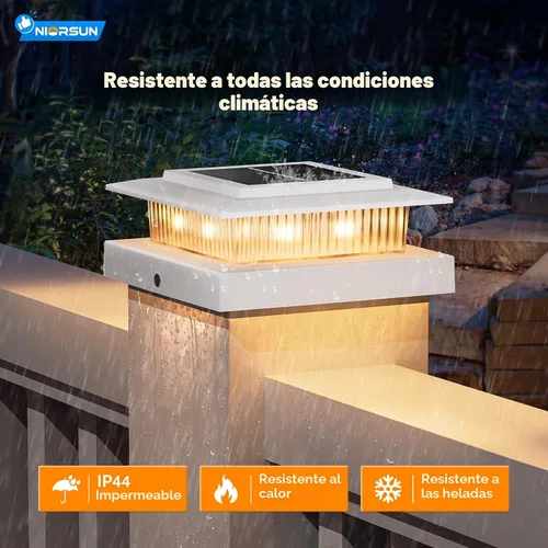 Vista 5 de NIORSUN - Luces solares de poste de 4 x 4 que cambian de color, luz solar para poste, paquete de 12 unidades, color blanco RGB Solar Post Cap Lights