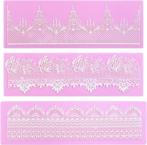 Vista 11 de Moldes de encaje en relieve, juego de 2 moldes de silicona con diseño de flores de varios círculos, decoración de pasteles de boda, molde de A-Rosa
