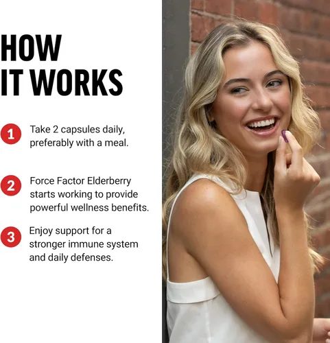 Vista 4 de Force Factor Cápsulas de saúco, suplemento inmunológico y suplemento antioxidante para hombres y mujeres, refuerzo diario de la inmunidad, vegano