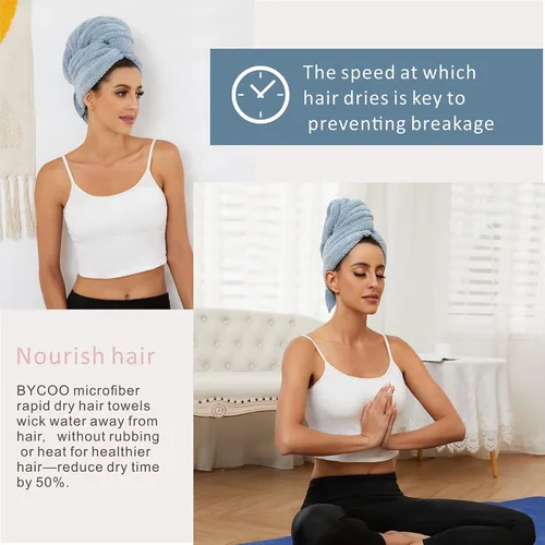 Vista 2 de Toalla Grande de Microfibra para Envolver el Cabello para Mujeres, Toalla de Secado de Cabello Anti-Encrespamiento con Correa Elástica, Secado