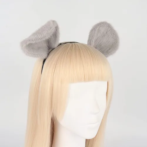 Vista 2 de QinRuan Diadema de orejas de ratón y cola de ratón delgada, accesorios de cosplay de anime de Halloween