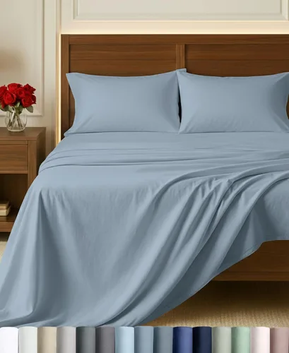 Vista 50 de California Design Den Sábanas de Algodón Egipcio 100%, Juego de Sábanas de Lujo Auténtico Certificado Tamaño Full con Bolsillo Profundo, Satén Suave