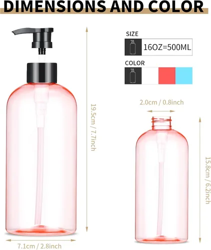 Vista 3 de Bynccea Pump Bottle 16 oz/500 ml Empty Shampoo Pump Bottles Dispenser Portable Pump Plastic Bottles for Shampoo and Conditioner Liquid Transparente