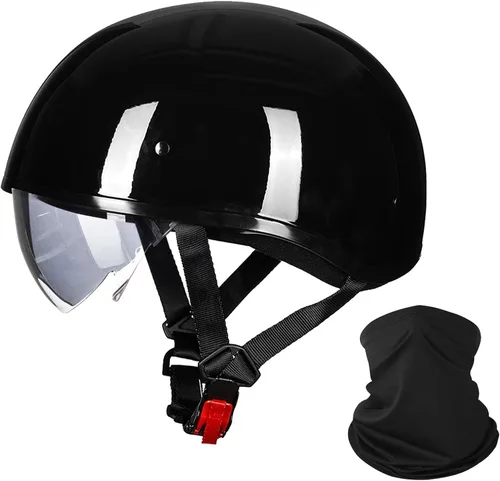 Vista 7 de ILM - Casco de motocicleta con protector solar, correa de liberación rápida, media cara, apto para crucero, scooter, DOT aprobado 883V