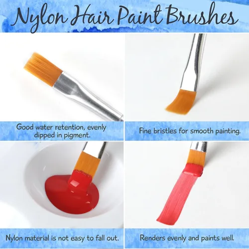 Vista 5 de Juego de pinceles de pintura Halobios para pintura acrílica, 30 piezas Pincel plano de pintura acrílica artística, pinceles de nailon para niños