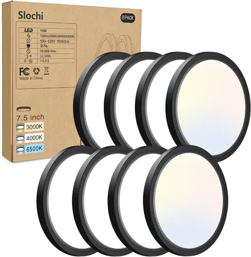 Vista 7 de Paquete de 2 lámparas LED de techo empotradas, 3000K-4000K-6500K y equivalente a 100W, lámpara de techo empotrada moderna para cocina de 15W