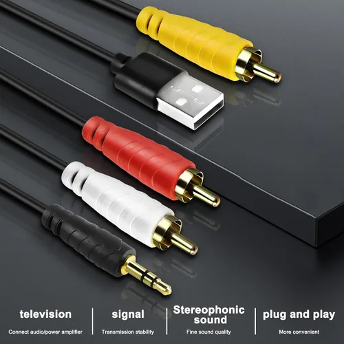 Vista 4 de XMSJSIY Digital SPDIF Coaxial a analógico L/R RCA y cable de conversión de audio estéreo AUX de 0.138 in con cable de fuente de alimentación USB