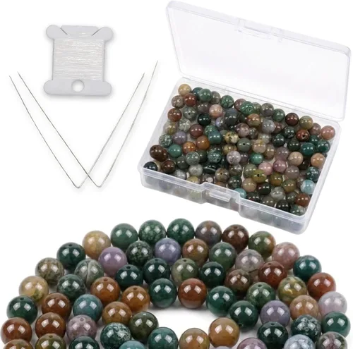 Vista 18 de Cherry Tree Collection 100 cuentas redondas de 6 mm de turquesa africana para hacer joyas Incluye caja de almacenamiento, cordón elástico