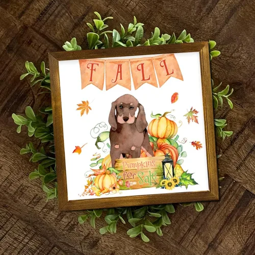 Vista 5 de Fall Pumpkins Sale with Japanese Spitz Dog Framed Wooden Signs Harvest Festival Hanging Wall Art Sign Farmhouse Wall Art Hanging Decor for Women