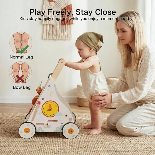 Vista 3 de Centro de actividades de madera para caminar para bebés con música y juego