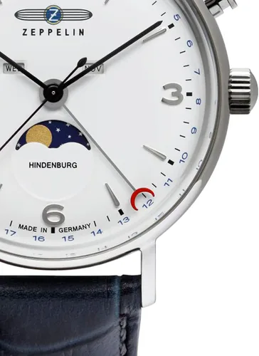 Vista 2 de Zeppelin Reloj para hombre con correa de piel Serie LZ 129 Hindenburg Moon Phase Pointer Fecha Día de la semana Mes 8076