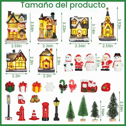 Vista 2 de Liliful Juego de 46 piezas de casa de pueblo de Navidad, figuras de escena de Navidad, decoración con luces LED de aldea de Navidad, figuras