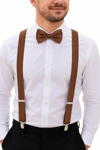 Vista 20 de Juego de tirantes y pajarita para hombre, tirantes ajustables en Y con pajarita a juego para bodas y uso formal Negro