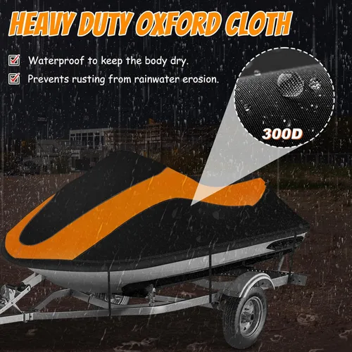 Vista 4 de Funda para moto acuática remolcable, impermeable, resistente al desgarro, con 3 hebillas resistentes al viento y ventilación de aire, se adapta