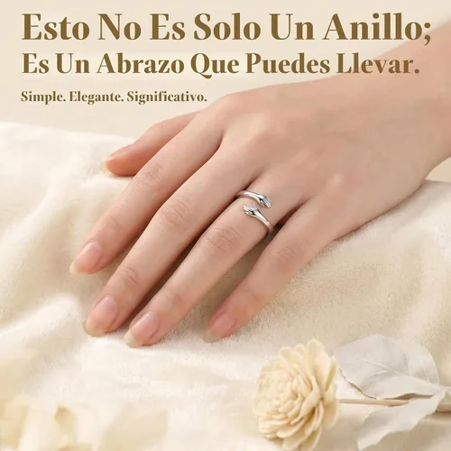 Vista 2 de Anillos de abrazo de plata esterlina S925 para mujeres, adolescentes y niñas, anillo ajustable para nieta, hija, esperanza, promesa, amistad, anillo