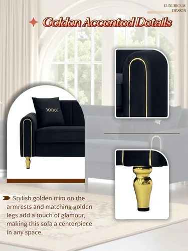 Vista 8 de Sofá de terciopelo de 87.5 pulgadas, sofá de 3 plazas, cómodo y moderno, con 3 almohadas suaves, sofá tapizado para sala de estar, dormitorio