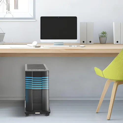 Vista 6 de Liitrton Soporte de CPU móvil Soporte de torre ajustable para computadora con 4 ruedas giratorias que se adapta a la mayoría de PC (negro)