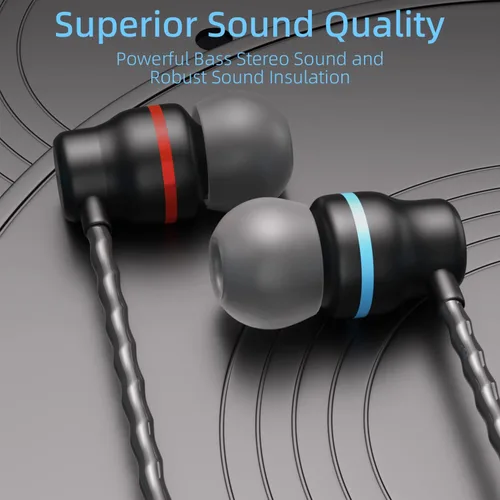 Vista 2 de Auriculares con cable con micrófono, paquete de 5, auriculares intrauditivos con estéreo de graves pesados, auriculares con cable con aislamiento
