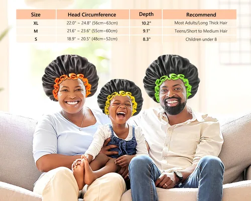 Vista 4 de Gorro de ducha negro extra grande para mujeres y hombres con cabello grueso, largo y trenzas, reutilizable, impermeable, de doble capa XL, gorros