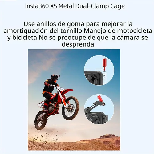 Vista 4 de Insta 360 X5 - Carcasa de aluminio de metal con doble abrazadera y tapa de lente de silicona, protector de pantalla para Insta360 X5 X 5, kit