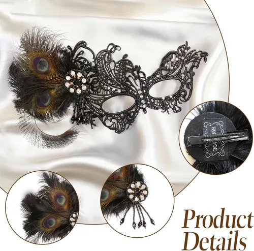 Vista 6 de JISEN Máscara de mascarada para mujer, máscara veneciana de Mardi Gras para carnaval, fiesta de cosplay