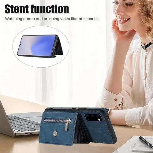Vista 3 de Funda de teléfono para Samsung Galaxy Note 20 5G con protector de pantalla de vidrio templado, correa cruzada para muñeca, soporte para tarjeta