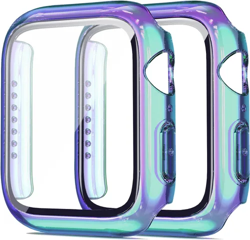 Vista 23 de Paquete de 2 fundas de vidrio templado de 1.77 pulgadas compatibles con Apple Watch Series 8 7 fundas protectoras de pantalla de vidrio templado