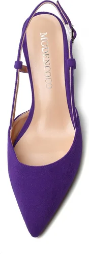 Vista 3 de MODENCOCO Zapatos de vestir de tacón bajo con hebilla elegante de gamuza para mujer, con puntera puntiaguda, de 2 pulgadas