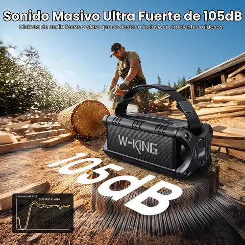 Vista 6 de W-KING - Altavoz Bluetooth, potente altavoz Bluetooth de 50 W, resistente al agua, gran altavoz portátil para exteriores inalámbrico para graves
