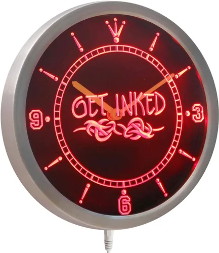 Vista 2 de ADVPRO nc0303-b Reloj de pared LED con letrero de neón para tienda de tatuajes