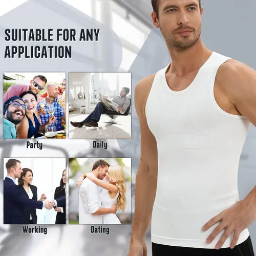 Vista 9 de PODFAN Camisa de compresión para hombre de ginecomastia, camiseta sin mangas adelgazante, chaleco moldeador de cuerpo para hombre, camisetas