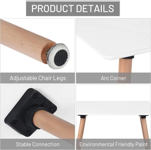 Vista 4 de Mesa de comedor cuadrada de 31.5 pulgadas para 2-4 personas, mesa blanca funcional moderna con patas de madera para el hogar, oficina, cocina Blanco